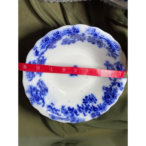 Antique Blue Flow Lancaster New Wharf Pottery 1891 Round Serving Dish England - Picture 8 of 8